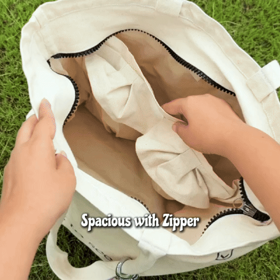 Everyday Canvas Tote - with Zipper, Pockets & Laptop Sleeve